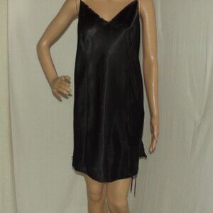 Satin Chemise Gown Womens 1X black animal print trim Lace-up Slip Dress v-neck